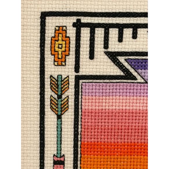 Framed Southwestern Kokopelli Cross-Stitch Art – Sunset Desert Scene (2005) - Picture 5 of 9